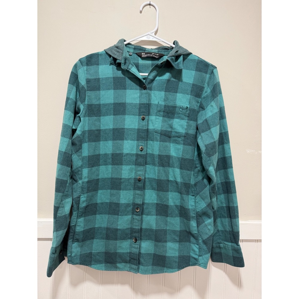 Under Armour Button Down Flannel Hooded Green Men Size Small
